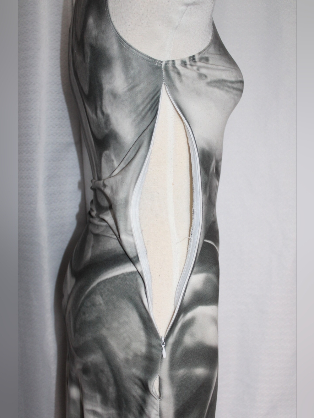 SHEIN ICON Gray White Tie Dye Mesh Maxi Dress XS - Picture 3 of 9